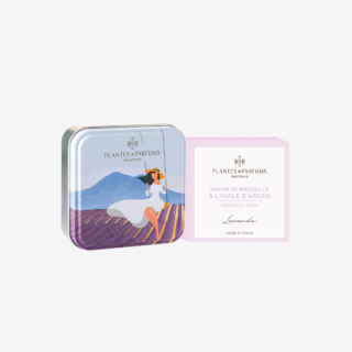 Lavender Eng Marseille Soap med olivenolje 100g (stykkesåpe) i en tinnboks