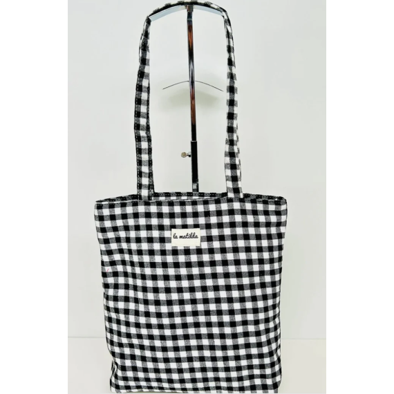 Totebag med glidelås M106-25 sorte ruter