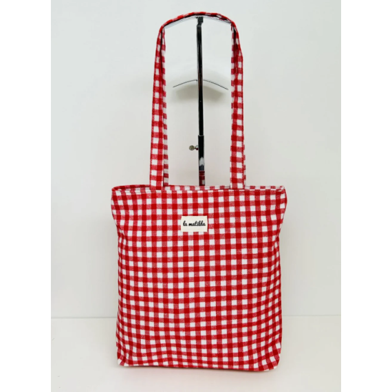 Totebag med glidelås M106-22 røde ruter