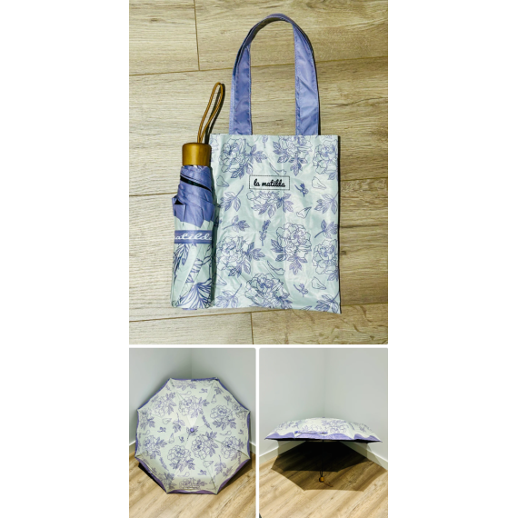 Paraply liten med veske M382-90 Lilla blomster