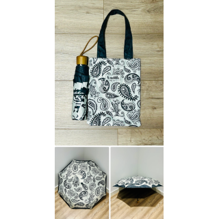Paraply liten med veske M382-79 Sort Paisley
