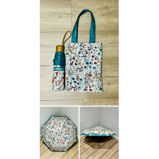 Paraply liten med veske M382-72 blomstereng