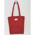Totebag med glidelås M106-92 Rød velur med hvite prikker