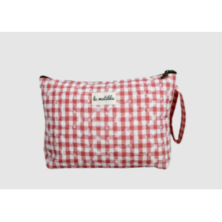 Toalettmappe Stor M402-125 Rosa ruter med broderi
