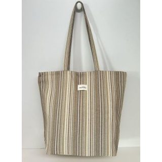 Totebag med glidelås Stor M105-72 Beige striper