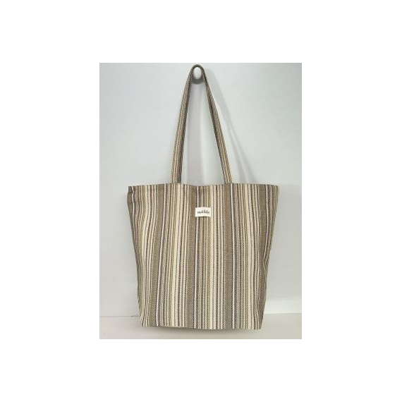 Totebag med glidelås Stor M105-72 Beige striper