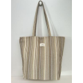 Totebag med glidelås Stor M105-72 Beige striper