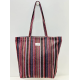 Totebag med glidelås Stor M105-86 Stripet burgunder