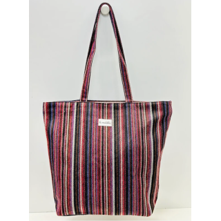 Totebag med glidelås Stor M105-86 Stripet burgunder