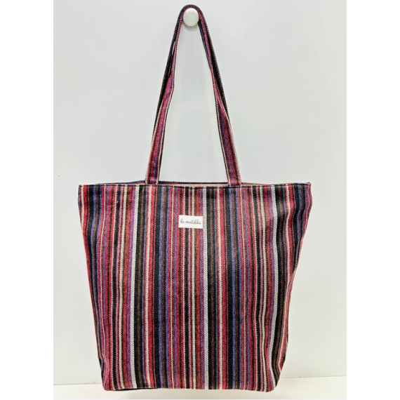 Totebag med glidelås Stor M105-86 Stripet burgunder