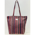 Totebag med glidelås Stor M105-86 Stripet burgunder