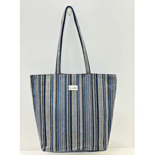 Totebag med glidelås Stor M105-87 Stripet blå