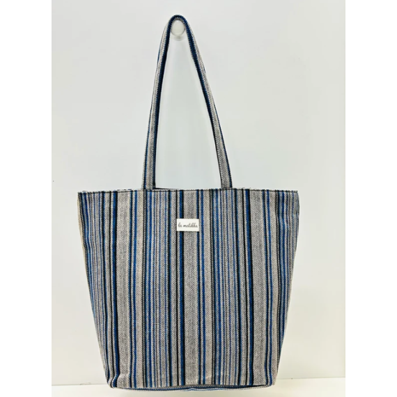 Totebag med glidelås Stor M105-87 Stripet blå
