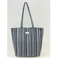Totebag med glidelås Stor M105-87 Stripet blå