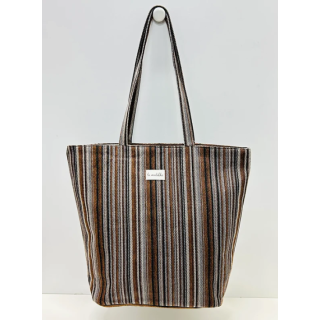 Totebag med glidelås Stor M105-88 Stripet brun
