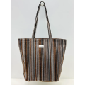 Totebag med glidelås Stor M105-88 Stripet brun