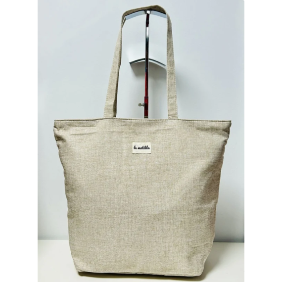 Totebag med glidelås Stor M105-18 Lys beige