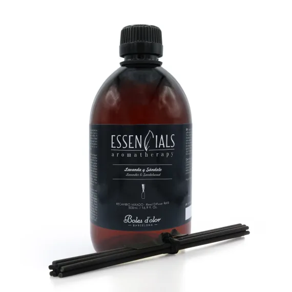 Lavendel og sandeltre, Refill til duftpinner 500 ml + 6 sorte pinner