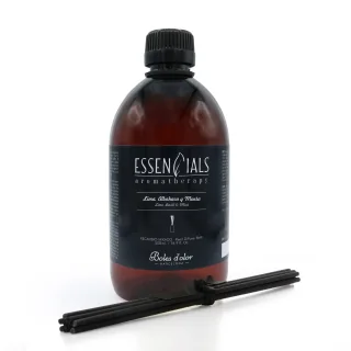 Lime, basilikum, mynte og mandarin, Refill til duftpinner 500 ml + 6 sorte pinner