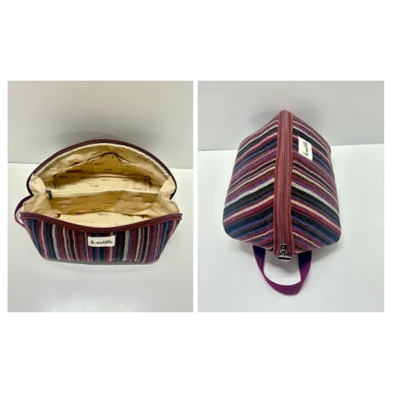 Oval toalettmappe M128-86 Stripet burgunder