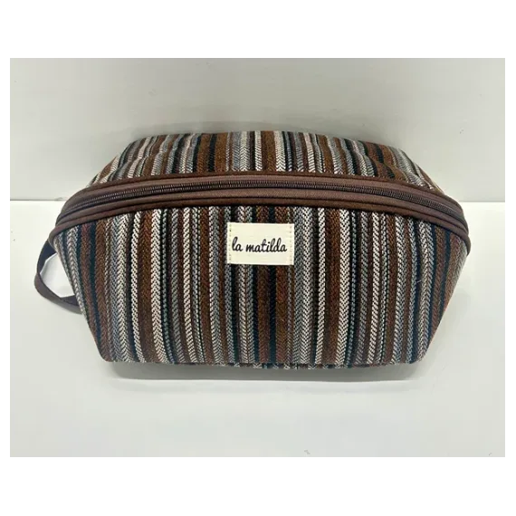 Oval toalettmappe M128-88 Stripet brun