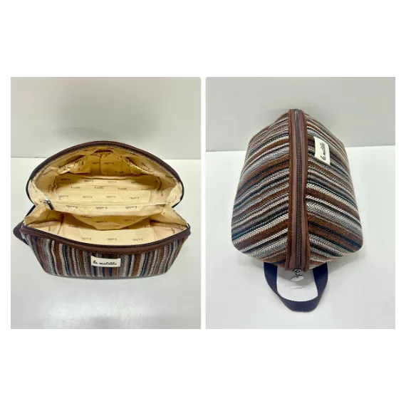 Oval toalettmappe M128-88 Stripet brun